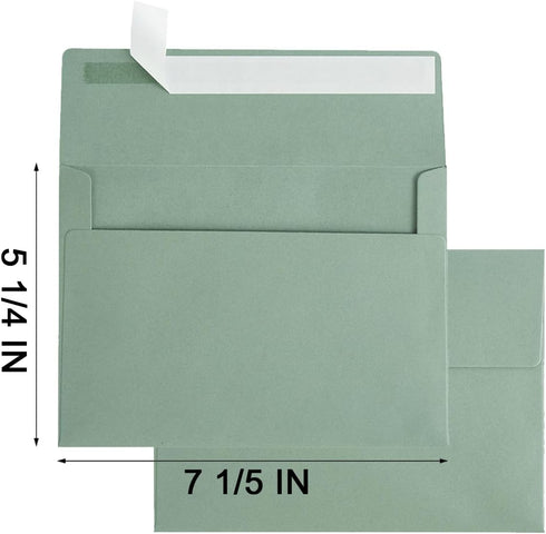 50 Pack 5 x 7 Envelopes Colored Self Seal for Wedding, Party Invitations, Greeting Cards, Announcements, Photos, 5.24 x 7.21 Inches (Sage Green)...