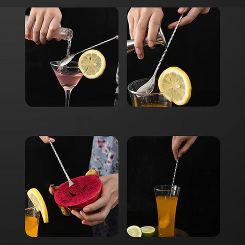 2 Pieces Cocktail Spoon Mixing Spoon Stirring Spoon Iced Tea Spoon Coffee Spoon Long Handle Bar Spoon Stainless Steel Spiral Cocktail Stirrer Coff...