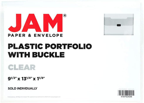 JAM PAPER Plastic Box Portfolio with Center Buckle - 9 1/2 x 13 1/4 x 1 1/8 - Clear - Sold Individually...