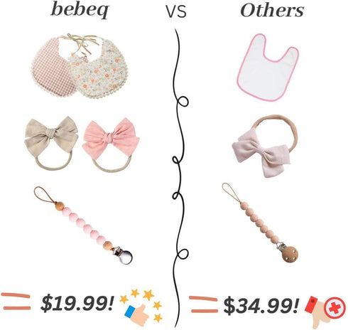 Baby Girl Reversible Bib set- Matching Headbands and Pacifier Clip, Set for 0-18 months drool bib paci set, girl accessories...