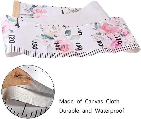 Baby Growth Chart Ruler Kids Roll-up Height Chart Wall Hanging Measurement Chart Wall Decor with Wood Frame for Kids Nursery Room Canvas Removable...