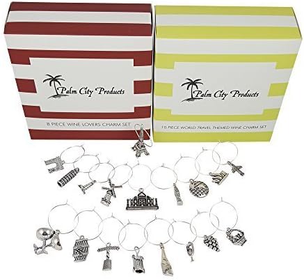 Two Gorgeous Wine Charm Sets – 18 Pieces Total, Wine Lover and World Traveler Themes...