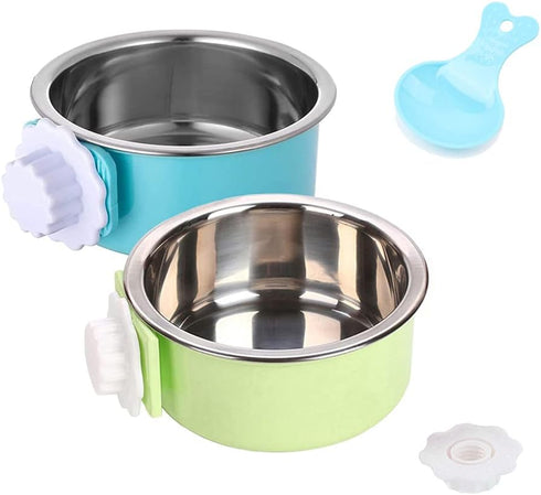 Crate Dog Bowl, Stainless Steel Removable Hanging Food Water Bowl Crate Coop Cup,Pet Cage Bowls with Bolt Holder for Dog, Puppy, Cat, Rabbit, Bird...