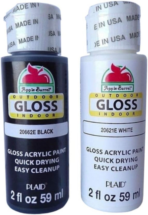 Apple Barrel Acrylic Paint Outdoor Indoor Gloss Set - Black and White (2 Ounces Each)...