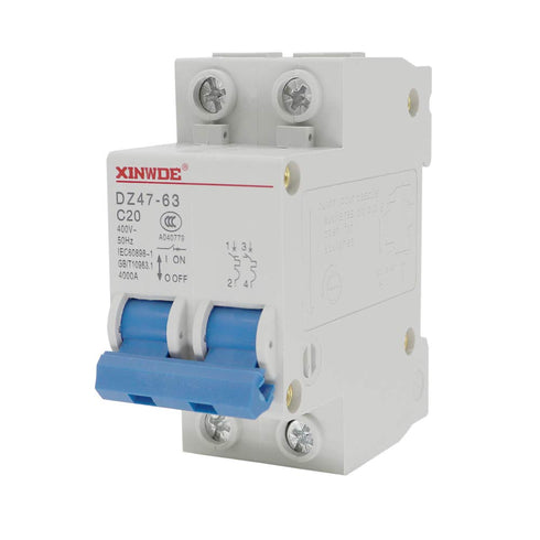 Miniature Circuit Breaker Low-Voltage DZ47-63 2 Pole 20A 400V DIN Rail Mount C20...