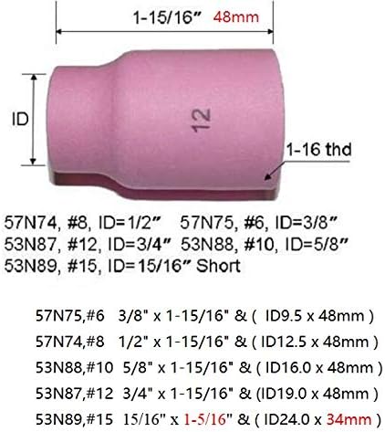RIVERWELD TIG Large Gas Lens Alumina Nozzle Ceramic Cups 53N87#12 3/4" Orifice Fit SR DB WP 9 17 18 20 25 26 TIG Welding Torch 5pk...