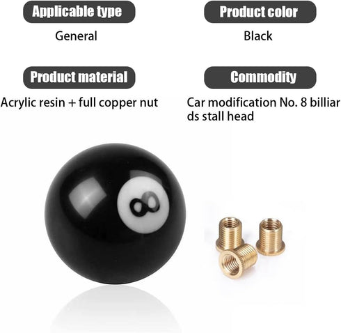AUCELI Car Shift Knob Manual Gear, No.8 Billiard Ball Type Car Shifter Lever Head Knob, 2.2" Acrylic Round Ball Shift Knob with 3 Adapters, Auto A...