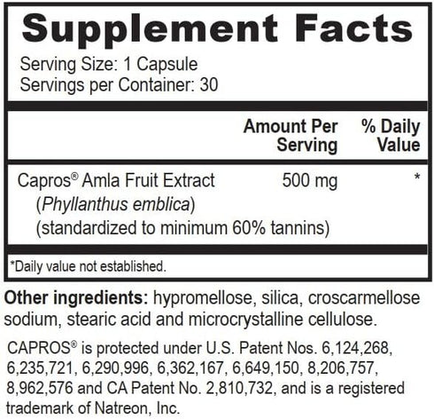 True-Capros Amla Fruit Extract Supplement Polyphenol Antioxidant Power Supports Cardiovascular Heart Health (30 Veggie Capsules) Non-GMO Vegan Fri...