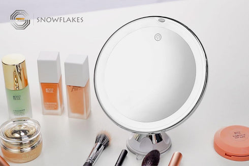 Snowflakes 10x Magnifying Lighted Makeup Mirror with Lights, Suction Cups, and 360° Swivel – Touch Control, 3 Light Modes – Ideal for Home, Bathro...