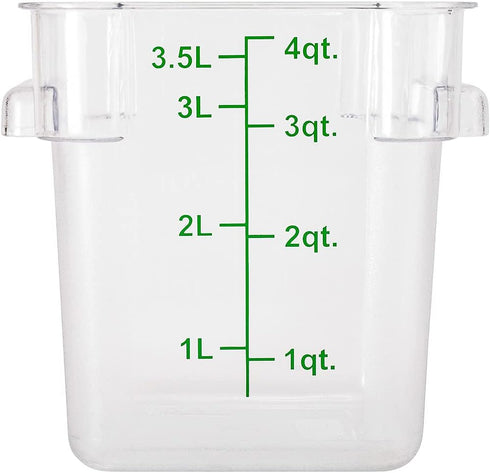 Met Lux 4 Quart Brine Bucket, 1 Square Marinating Container - With Volume Markers, Built-In Handle, Clear And Green Plastic Dough Rising Bucket, F...