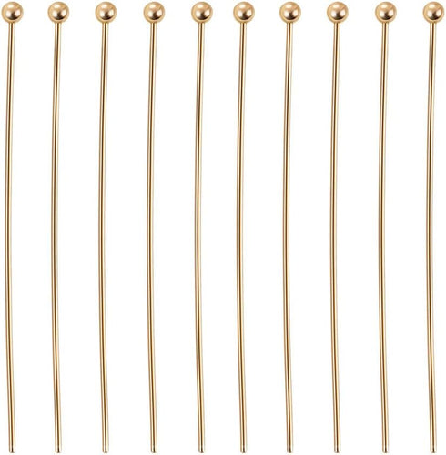 BENECREAT 100PCS 18K Real Gold Plated Ball Pins 22 Gauge Ball Head Pins for DIY Jewelry Making Findings - 35mm (1.4") Long...