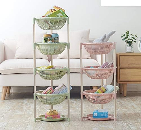 Multifunctional Plastic Storage Basket Floor Tripod Kitchen Vegetable and Fruit Storage Rack Drain Rack (Green, 4 layers)...