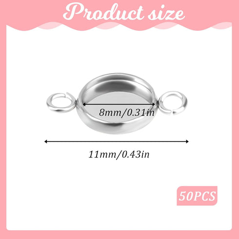 50Pcs Stainless Steel Round Blank Bezel Set with Double Loops, Pendant Bezel Tray Connectors,Round Glass Resin Cabochons Base Blank Pendants Tray ...
