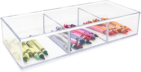 Isaac Jacobs Large 3-Compartment Acrylic Stackable Organizer (12.9" L x 5" W x 2.7" H), Multi-Sectional Tray & Storage Solution for Makeup, Craft ...
