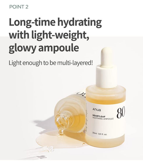 Anua Heartleaf 80 Soothing Ampoule 30ml / 1.01 fl.oz. I non-greasy, highly concentrated skin calm serum hydrating panthenol B5 calming treatment e...