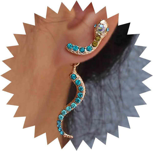 Gothic Snake Ear Jacket Earrings Blue Snake Drop Earrings Colorful Crystal Dangle Earrings Gold Crystal Snake Earrings Wave Serpent Earrings Anima...