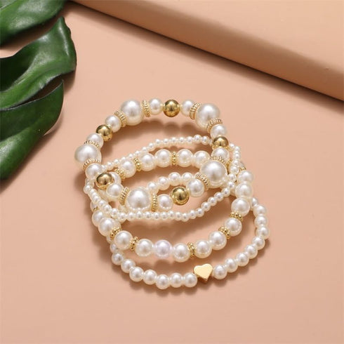 Fuqimanman2020 Chunky Simulated Pearl Stackable Stretch Bracelet Set Beaded Ball Adjustable Multilayered Elastic Bangles for Women Wedding Jewelry...