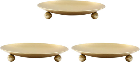 3Pcs Iron Plate Candle Holder Set,4.33 Inch Decorative Pedestal Candle Stands for Home & Wedding & Birthdays Parties (Gold)...