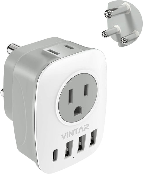 South Africa Power Adapter,VINTAR Type M Plug Adapter with 1 USB C,3 USB Ports and 2 American Outlets,6 in 1 South Africa Travel Plug Adapter for ...
