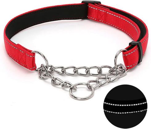 Martingale Dog Collar with Stainless Steel Chain, Adjustable Soft Padded Nylon Reflective Collar, No Pull Heavy Duty Chain Walking Training Collla...