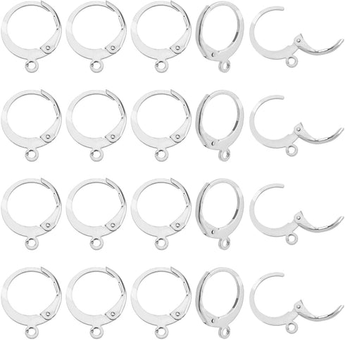 PH PandaHall 50 Pcs 304 Stainless Steel Lever Back Earring Hooks Earwire with Open Loop 14.5x12x2mm for Jewelry Making...