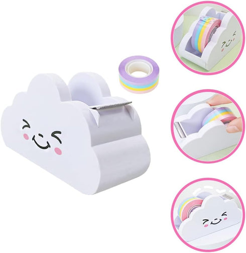 Cloud Tape Dispenser, Delicate Cartoon Tape Cutter with Rainbow Tape, Plastic Desktop Tape Dispenser for Girls Women Home Office Stationery Suppli...