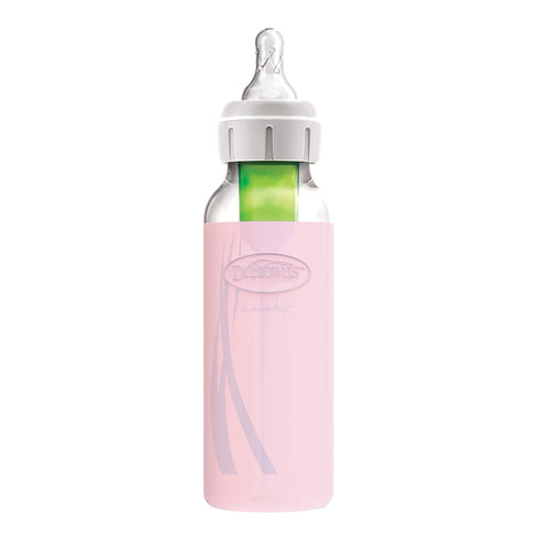 Dr. Brown's Options+ Narrow Glass Bottle Sleeve, 100% Silicone, Pink, BPA-Free, 8 oz, 1-Pack...