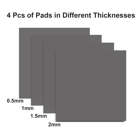 4 Pieces Grey Silicone Thermal Pad, 0.5mm 1mm 1.5mm 2mm Thickness 100x100mm Whole Piece, Thermal Conductivity 3.0 W/mK, Heat Resistant for Laptop ...