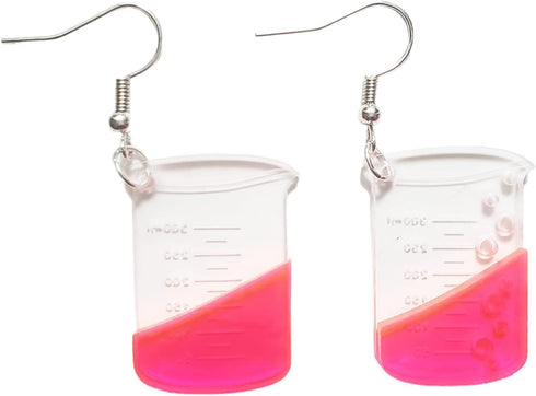 Funny Beaker Dangle Earrings - Acrylic Measuring Cup Potion Bottle Charms Drop Earrings for Halloween Mad Scientist Costume Jewelry...