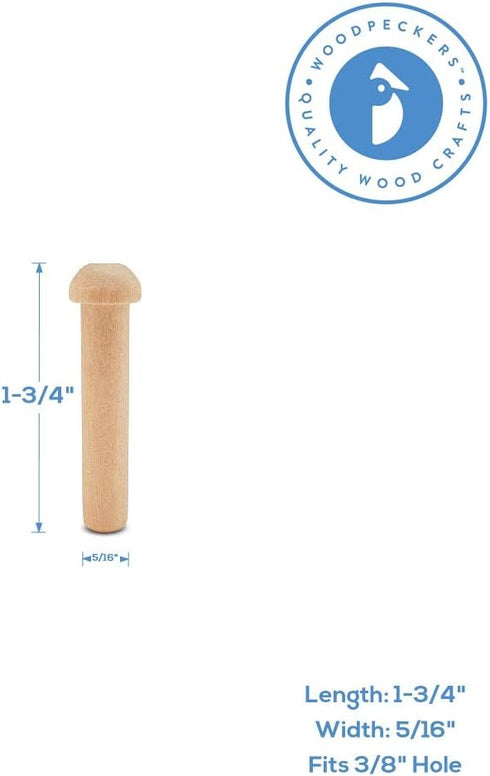 Wood Axle Pegs 1-13/16-inch, Pack of 25 Mini Wooden Pegs for Train Craft, Fits 3/8-inch Hole Wooden Wheels for Crafts, by Woodpeckers...