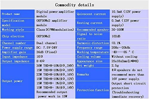 Comimark OEP30Wx2 Audio Module Class D Digital Power Amplifier Board Replace TDA8932 (2Pcs)...