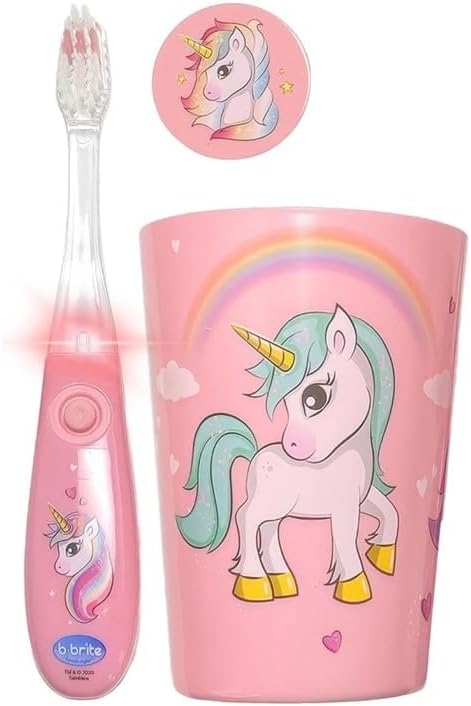 Lily's Home Kids Flashing Timer Toothbrush Kids with Soft Bristles, Rising Cup & Cover - Fun 2-Min Light-Up Brushing for Children - Toddler Toothb...