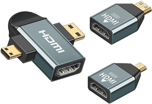 cablecc 3pcs/Set Micro & Mini HDMI to HDMI-Compatible 1.4 Female 2-in-1 Combo Adapter 4K@60hz...
