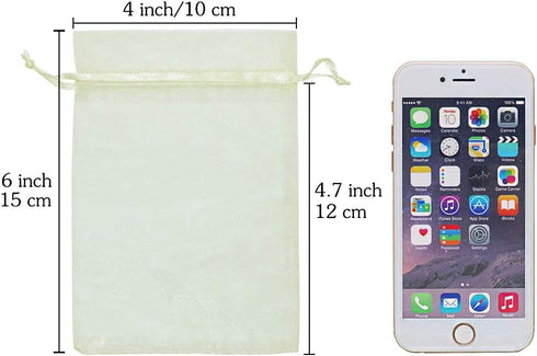 HRX Package Organza Bags 4x6 inch 100pcs, Mesh Jewelry Pouches Candy Drawstring Gift Bags Small Sachet for Christmas Wedding Giveaways (pastel yel...