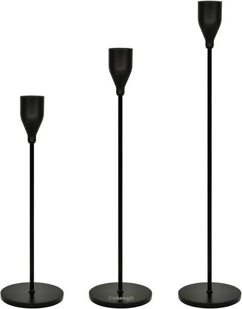 Candle Stick Holders Set of 3, Metal Taper Candle Stands Set Modern Elegant Decorative for Dinning Fireplace Wedding Party - Black...