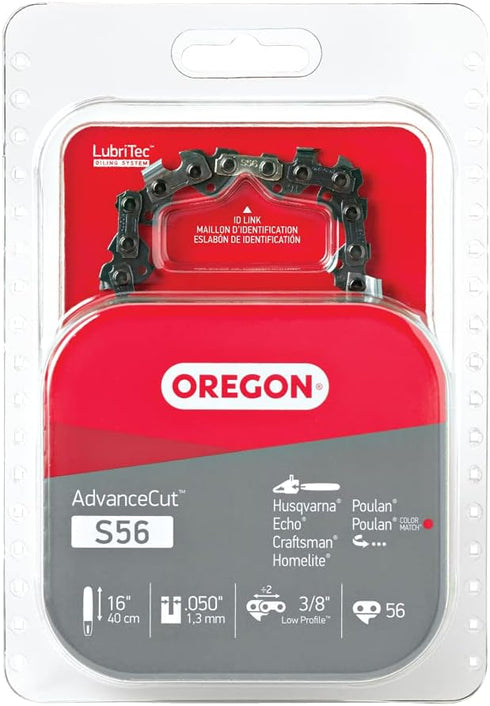 Oregon S56 AdvanceCut Chainsaw Chain for 16-Inch Bar, 56 Drive Links, Low-kickback chain, fits Makita, Echo, Husqvarna, Wen and more Grey...