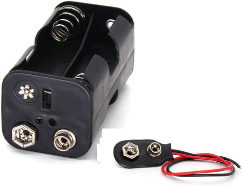 OLIREXD Two Layers 4 X 1.5V (6V) AA Battery Holder Case with 9V I Type Standard Snap Clip Connector Plastic Housing Batteries Cover Leads Wire (3 ...