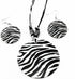 Zebra Stripes Shell Jewelry Set - Black and White Stripe Round Pendant Necklace and Earrings for Women Statement Stylish Jewelry...