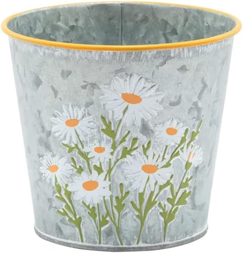 The Bridge Collection - Versatile Small Daisy Galvanized Metal Planter/Pot Cover - Perfect for Use as a Herb Planter, Small Flower Planter, or Sty...