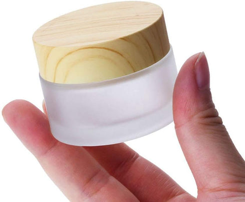3Pcs Empty Translucent Frosted Glass Cosmetic Containers with Wood Grain Cap, 1 30ml Round Jar+1 20ml Eye Dropper Bottles+1 10ml Roller Bottles fo...