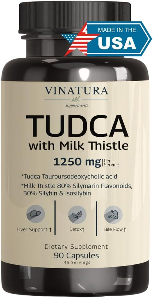TUDCA Milk Thistle 1250mg - Liver Support, Liver Health, Gallbladder Supplements *USA Made and Tested*, Tudca Supplement, Bile Salts Supplement, L...