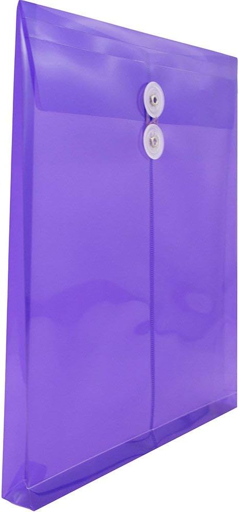 JAM PAPER Plastic Envelopes with Button & String Tie Closure - Letter Open End - 9 3/4 x 11 3/4 - Assorted Colors - 6/Pack...