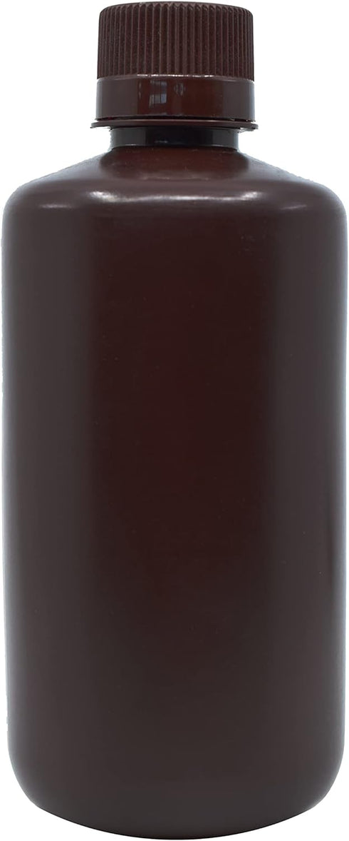 EISCO Reagent Bottle, Amber, 500mL - Narrow Mouth with Screw Cap - HDPE Labs...