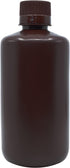 EISCO Reagent Bottle, Amber, 500mL - Narrow Mouth with Screw Cap - HDPE Labs...
