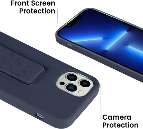 LAUDTEC Silicone Kickstand Case Compatible with iPhone 13 Pro Max, Vertical and Horizontal Stand Hand Strap Metal Kickstand Cover, Flexible Soft L...