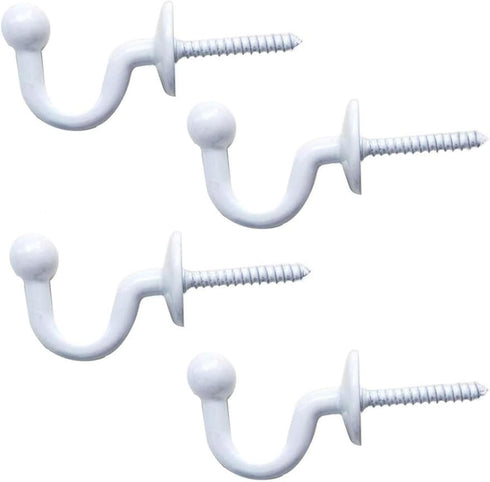 2 Pairs Curtain Hooks for Drapes, European Style Curtain Hook, White Window Curtain Holdback Hooks Tiebacks, Heavy Duty Wall Mounted Hooks for Cur...