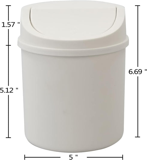 0.5 Gallon Plastic Tiny Trash Can with Swing Lid, Mini Desktop Waste Can, White...