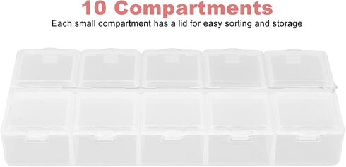 Compartment Storage Container, Detachable Cover Portable Safe 10 Grids Organizer Box Plastic White for Earrings for Nails Tool for Rhinestone...