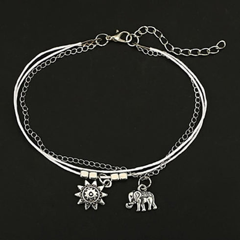 Silver Elephant Anklets Bracelet Fashion Sun Anklet Rope Anklets Adjustable Foot Chain Summer Beach Anklet Jewelry for Women...
