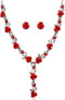 Fuqimanman2020 3pcs Red Rose Flower Pendant Y Necklace Dangle Earrings Bracelets Set for Women Bride Wedding Mother’s Day Gifts Aesthetic Jewelry...